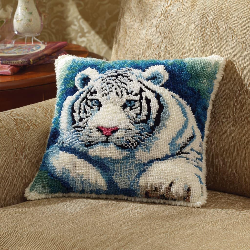 Henypt DIY Pillow Cover Making Kits Latch Hook Kit White Tiger