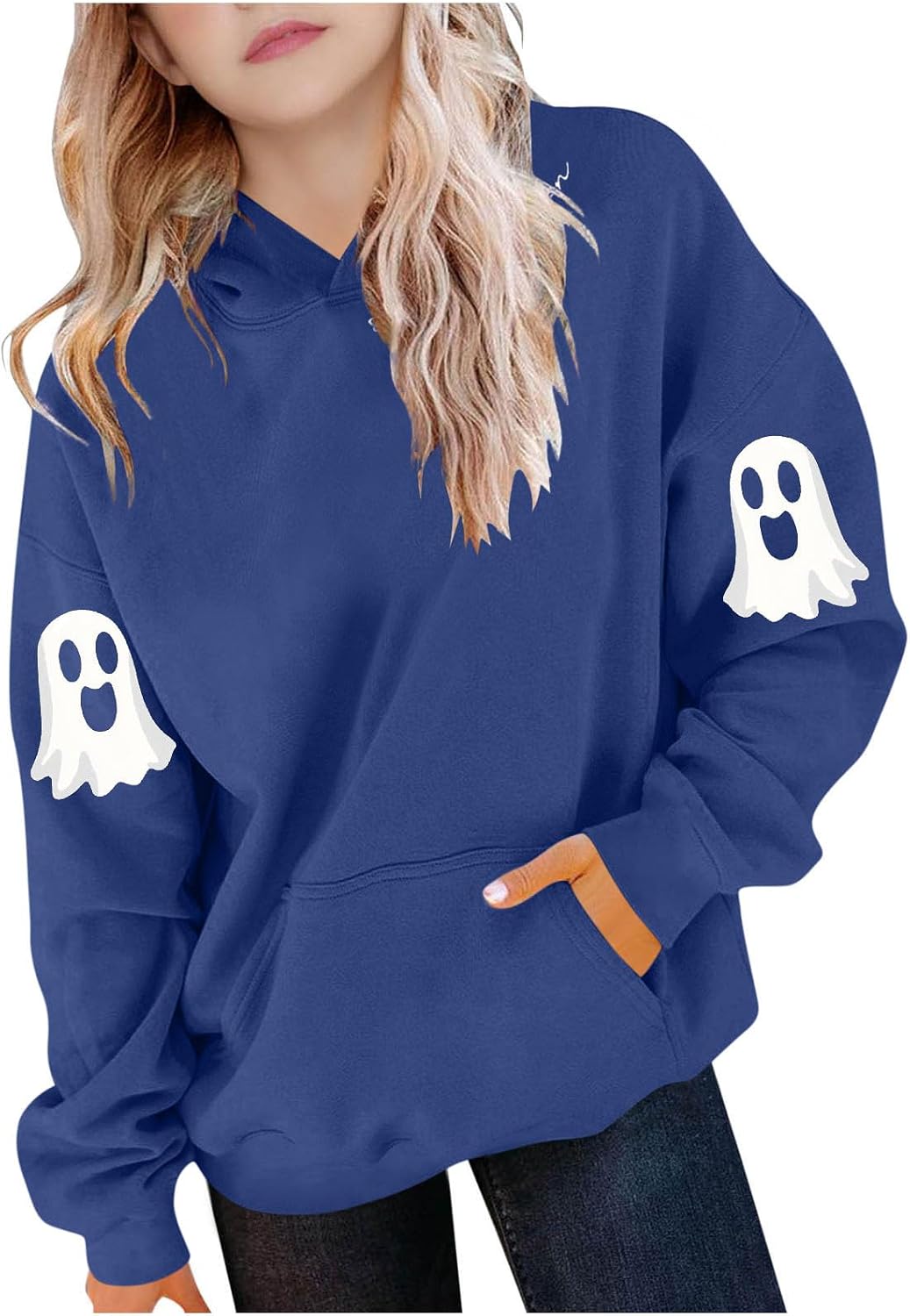 Girls Cute Ghost Hoodie Halloween Oversized Casual Sweatshirt