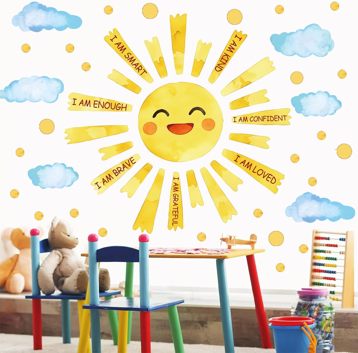 ANHUIB Inspirational Quote Wall Sticker Sun Wall Decal Polka Dots Window Clings for Kids Living Room Sun Cloud Stickers Decor Motivational Quotes Wall Art Decal for Bedroom Nursery Kids Room Toddler - Image 3