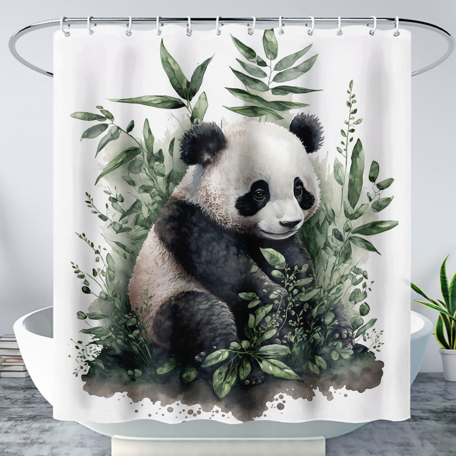 AILONEN Cute Panda Shower Curtain,Kawaii Panda Bamboo Bathroom Curtains Set for Kids,Teens,Adults,Watercolor Panda Waterproof Shower Curtains Set with Hooks for Bathroom Decor,72