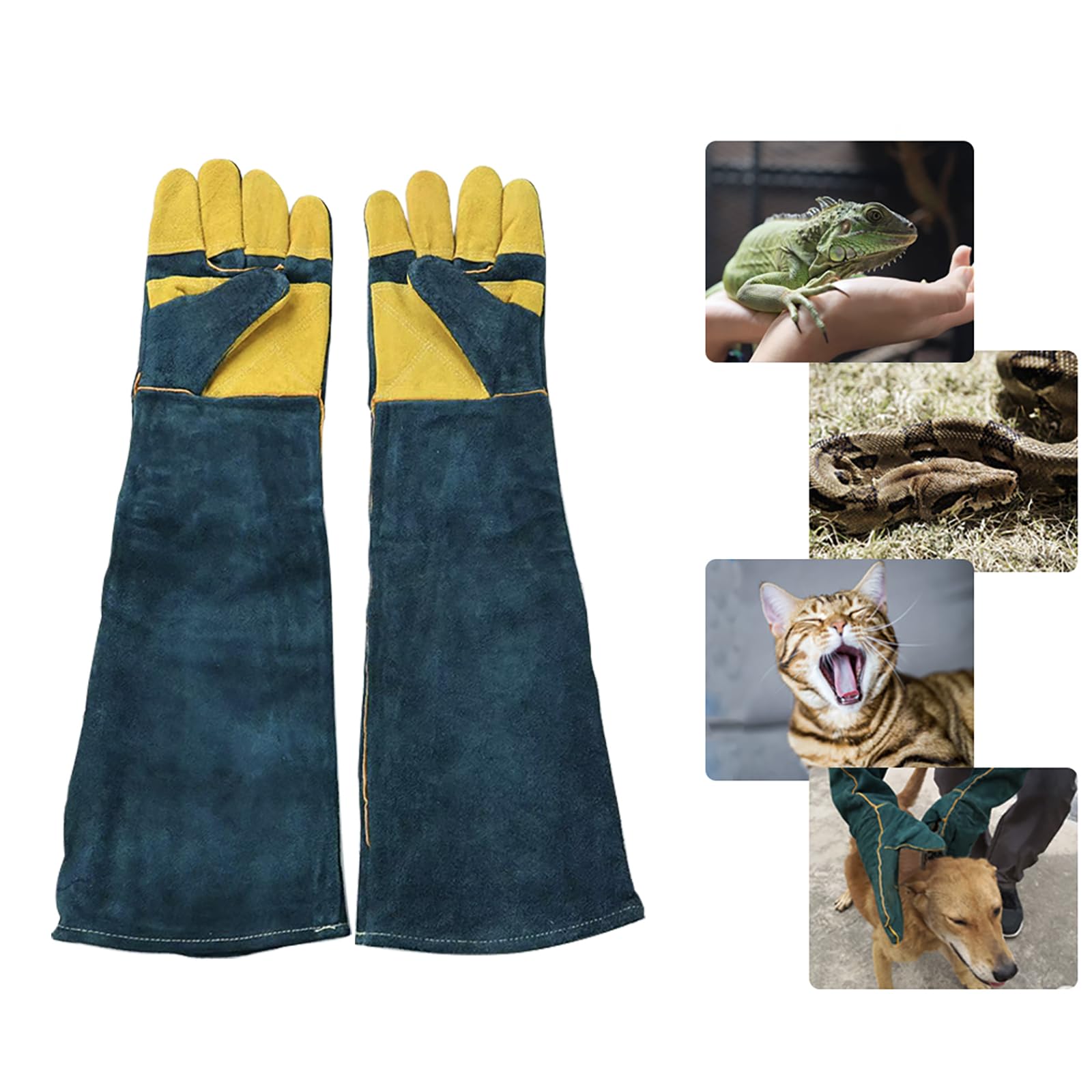 PeSandy Animal Handling Gloves Bite Proof, 60cm/ 23.6In Scratch Resistant Leather Gloves for Grabbing/Grooming/Handling Dog Cat Bird Snake Parrot Lizard Reptile - Reinforced Palm Protection Gloves