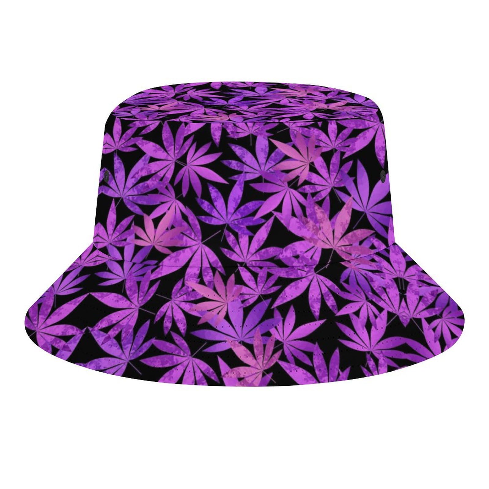 Fabretto Unisex Purple Weed Bucket Hat For Women Men Packable Fisherman Hat Sun Cap Travel Outdoor Beach Caps