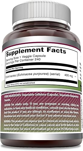 Miniatura 2 de Amazing Formulas Suplemento de equinácea  400 mg por porción  240 cápsulas vegetales  Sin OMG  Sin gluten  Fabricado en Estados Unidos