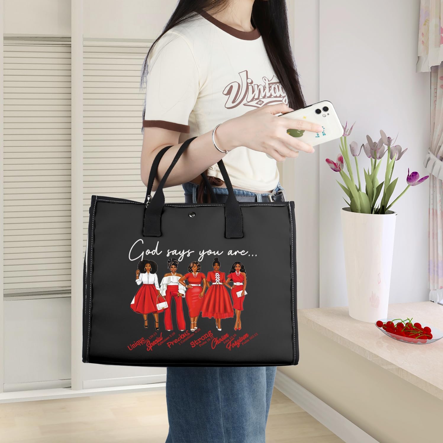 WZMPA Greek Sorority Cosmetic Makeup Bag - Sorority Sisterhood Gift - God Says You Are - Zipper Pouch Bag - Paraphernalia (God Says Red TB-BL)