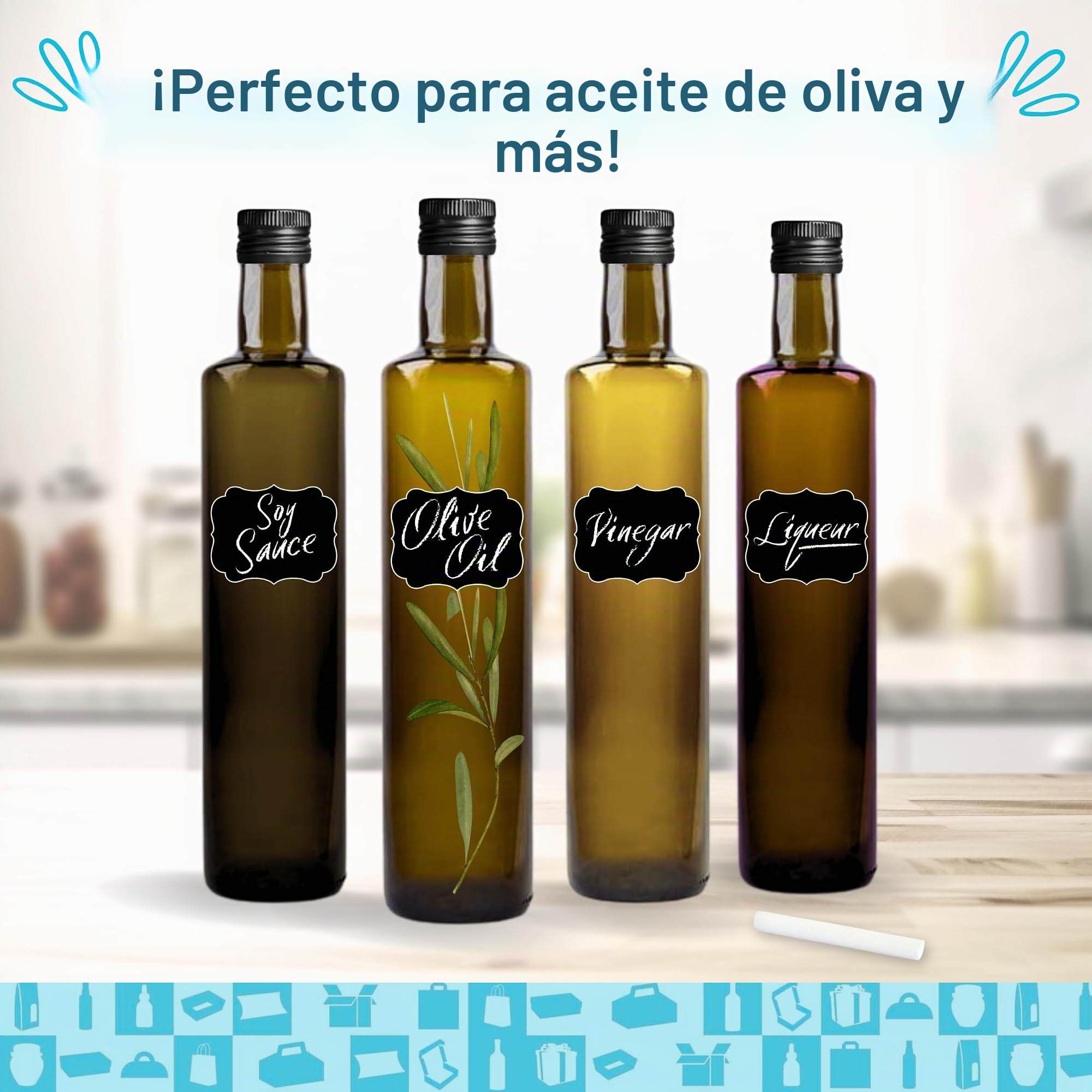 Espirito Rebelde 20 botellas de vidrio oscuro, 500 ml, con tapa de rosca negra | Protección UV | ideal para aceite de oliva, vinagre | Botella de aceite