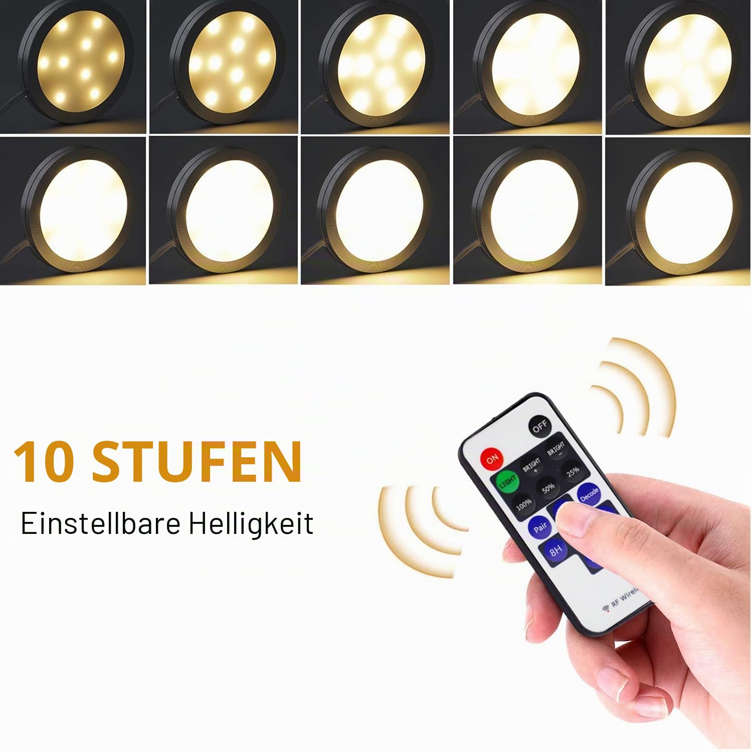 AIBOO Dimmbare LED Beleuchtung 12V mit RF Wireless Fernbedienung für Küche Ambientebeleuchtung (6 Leuchten, Warmweiß)