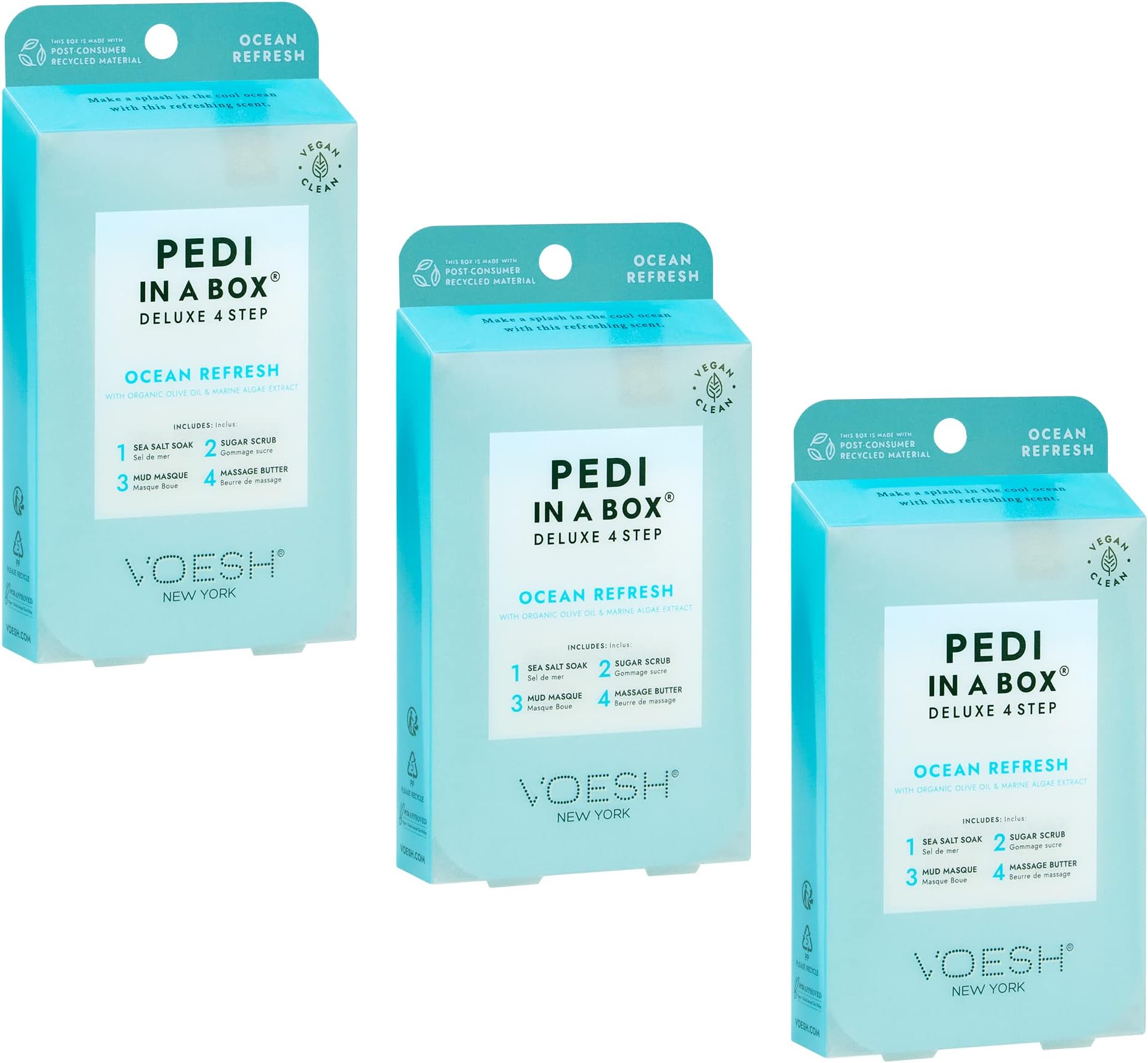 Pedi in a Box 4 Step Ocean Refresh - 3 Pack, At-Home Pedicure Treatment, Spa Pedicure, Foot Spa, Foot Soak, Foot Scrub, DIY Pedi