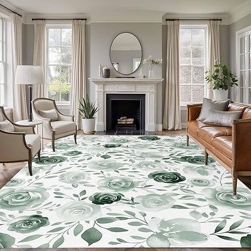 Miniatura 21 de Round Rugs 8ft, Colorful Flowers Non-Slip Area Rugs for Living Room Bedroom Entryway, Watercolor Retro Blue Pink Floral Washable Carpet Runner Rug