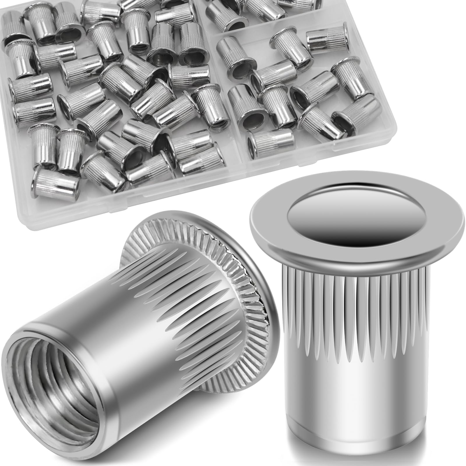 Vifmy 5/16''-18 UNC Rivet Nut, 50Pcs 304 Stainless Steel Flat Head Rivnut Threaded Insert Nutsert