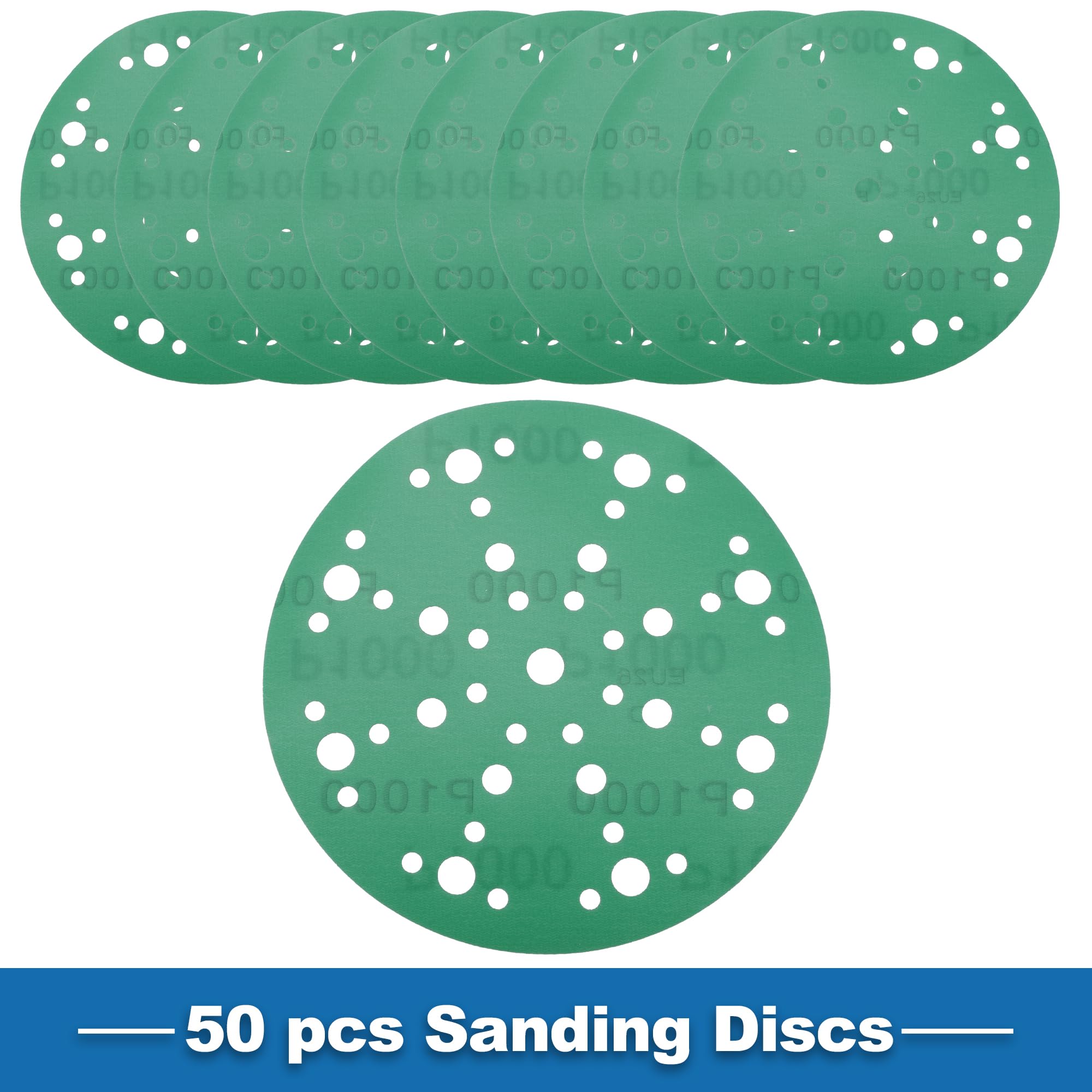 A ABSOPRO Sanding Discs 6 Inch 49 Hole 1000 Grit Round Hook and Loop Sandpaper Aluminum Oxide Green 50pcs - Image 3