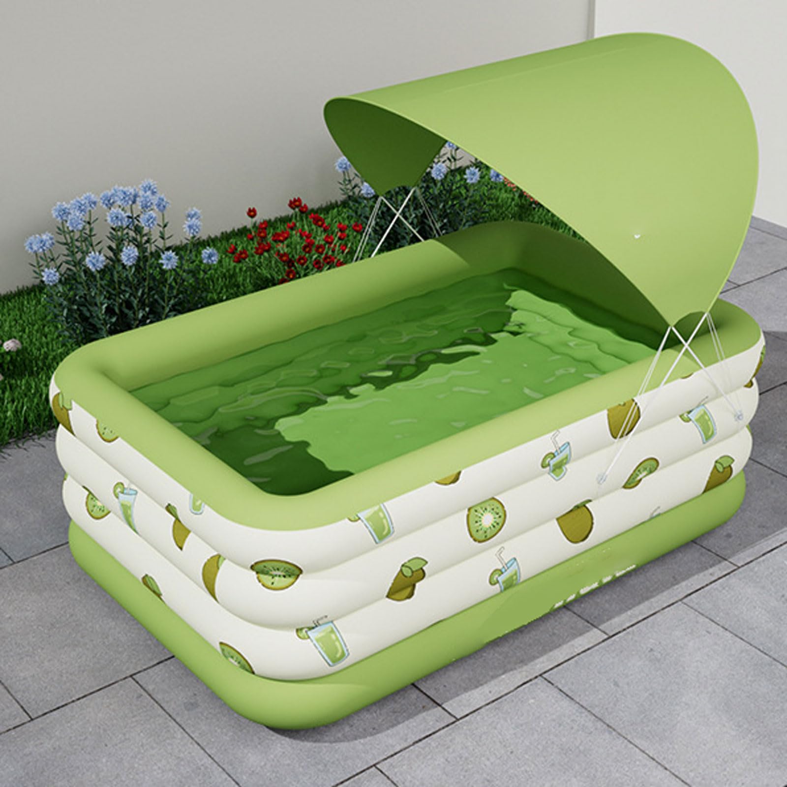Aufblasbares Kinderpool 180 * 140 * 65cm,4 Ringen Tragbares Paddy-Pool mit Sonnenschirm,Dickes PVC-Material aufblasbare Badewanne mit Luftpumpe,für Outdoor Home Balkon Sommerwasserparty