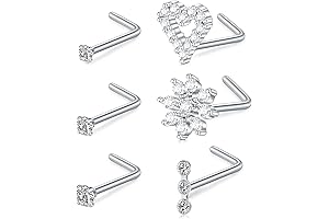 Delicate Heart Nose Stud L Shape, Shinning Diamond Nose Piercing Stud for Women Girls