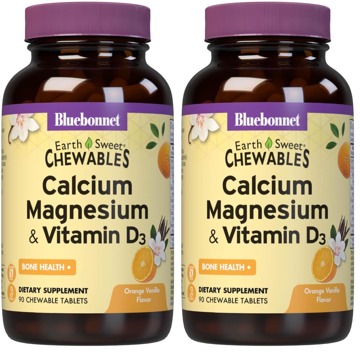 BlueBonnet Nutrition Calcium Magnesium Plus Vitamin D3 Earthsweet Orange 90 Count (Pack of 2)