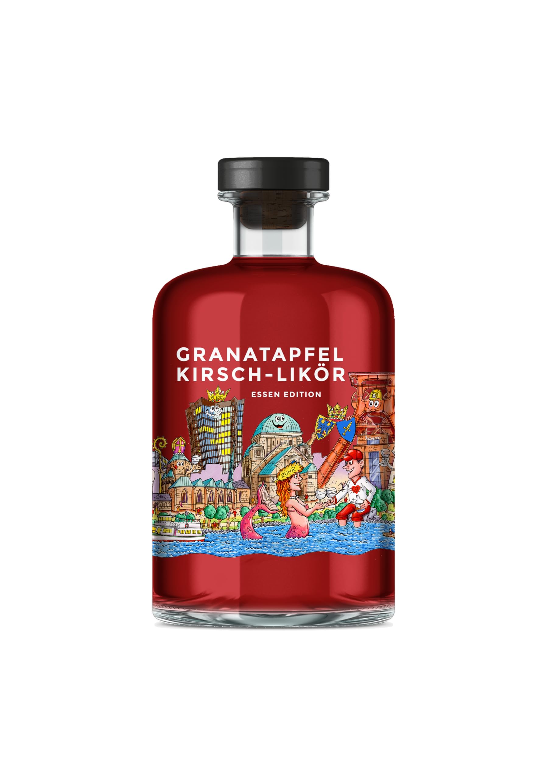 Granatapfel Kirsch-Tilly Essen Edition | mit Kirsch-Saft, ohne Farbstoff, exotisch, Essener Skyline, Liqueur, Sommerlikör, Aperitif, pur, Longdrink, Cocktails, Spritz, 500ml Einzelflasche, 15% Vol.