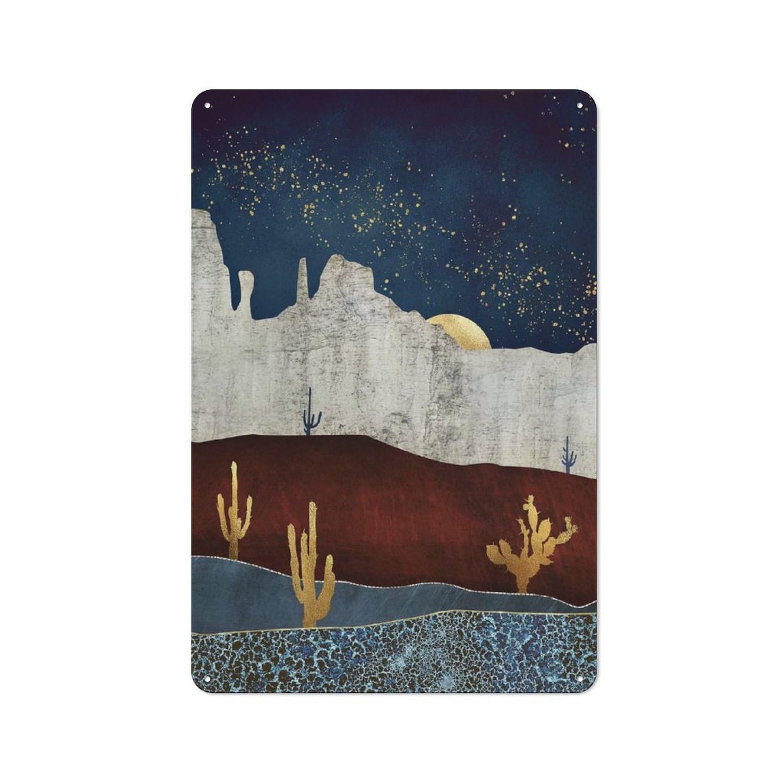 Junmoney Style-13 Tin Wall Plaque 30X20cm With Moonlit Desert For Workshop Wall, With Clear Retro Wall Decor Character