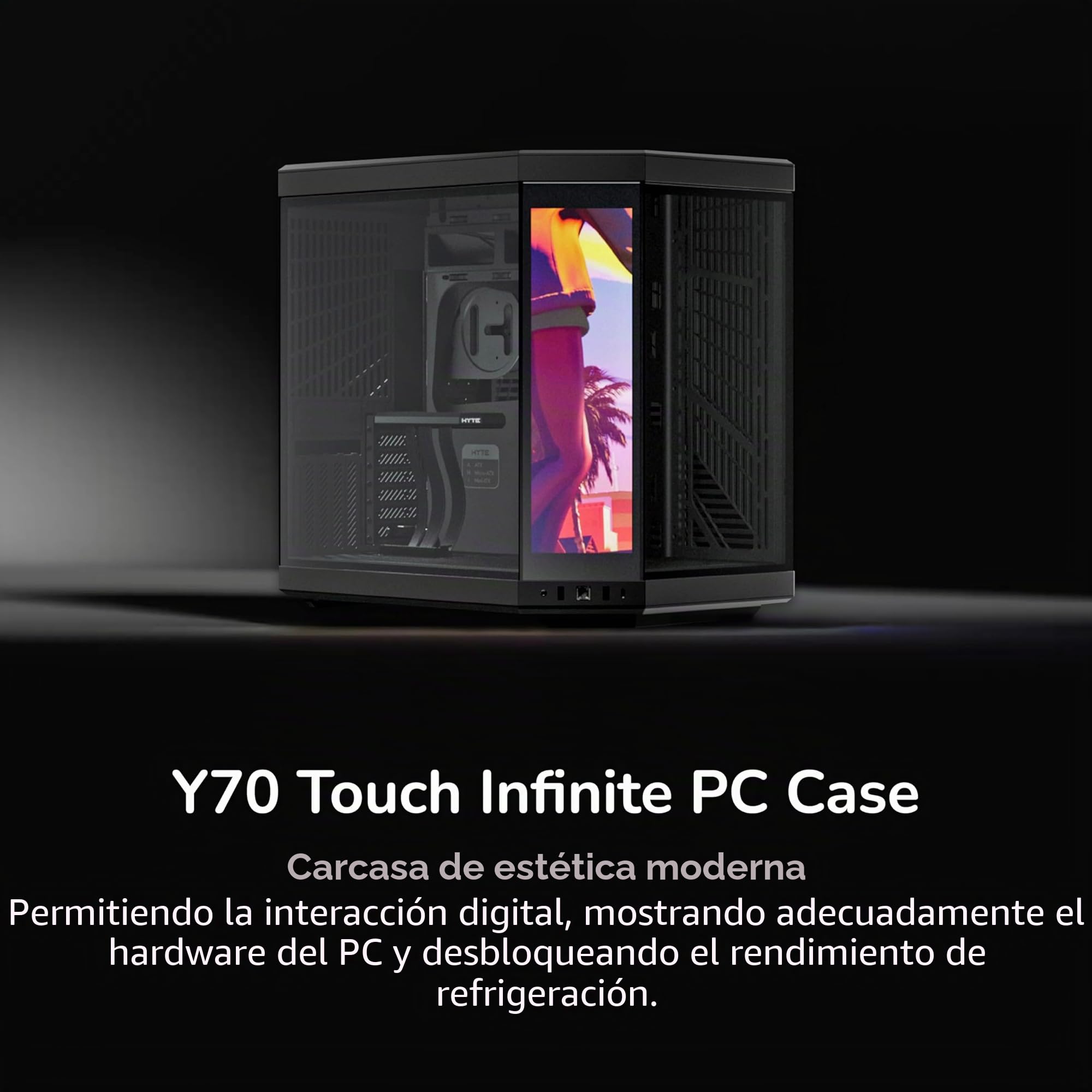 Hyte Y70 Touch Infinite Dual Chamber ATX Mid Tower - Funda estética Moderna con Pantalla táctil LCD de 2.5K integrada, Color Negro