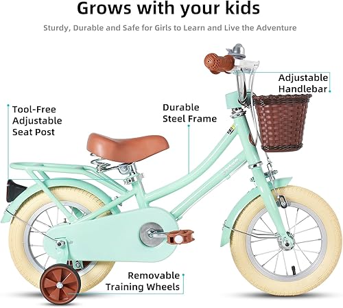 Miniatura 61 de JOYSTAR Bicicleta para niñas de 2 a 12 años, 12, 14, 16, 18 pulgadas, estilo retro, con ruedas de entrenamiento, bicicleta para niños de 20 pulgadas