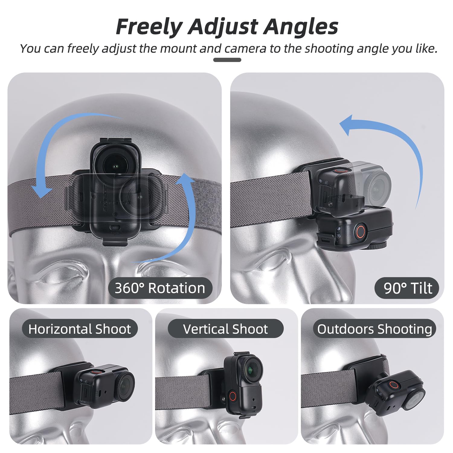 Soporte Arnés para Cabeza Compatible con dji Osmo Nano, Rotación de 360° Ajustable Horizontal-Vertical, Sujeción Manos Libres para Deportes al Aire Libre, Running, Ciclismo, Esquí, Vlogging
