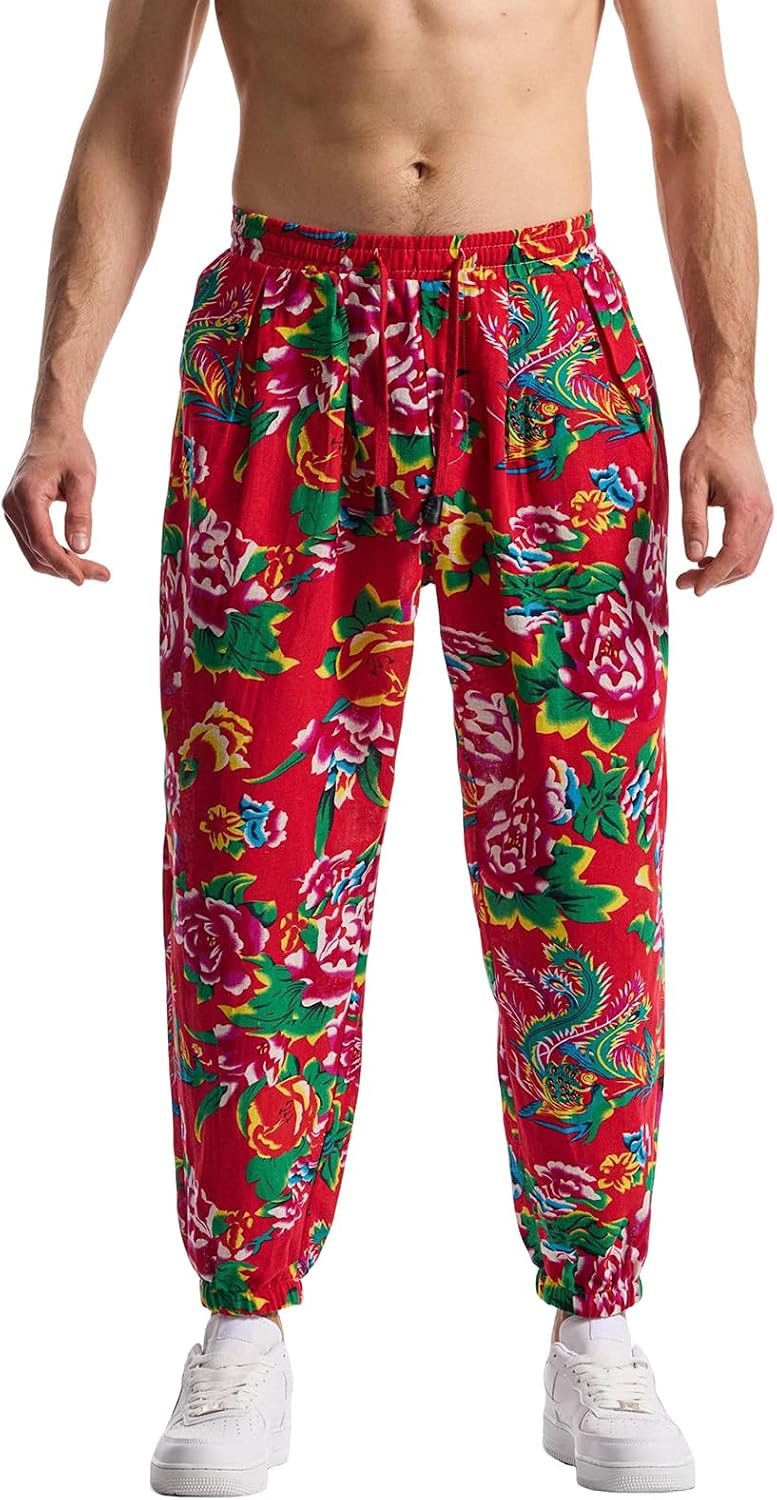 Mens Harem Pants Floral Paisley Print Casual Cotton Streetwear Hippie Yoga Pants