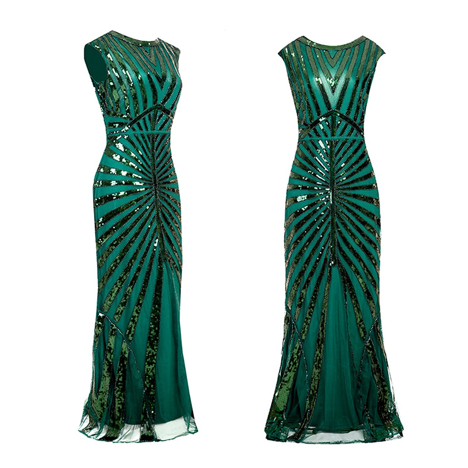 Abito da sera da donna, elegante per matrimonio, da ballo, con paillette, elegante, scollo rotondo, senza maniche, maxi abito da festa, abito da cocktail e da ragazza