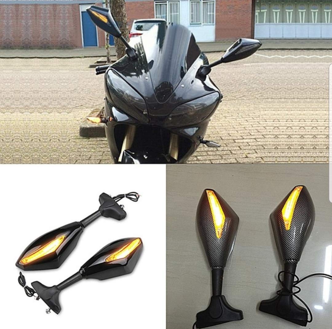 Gate 7 Motorcycle Rear View Side Glass Mirror with Amber LED Turn