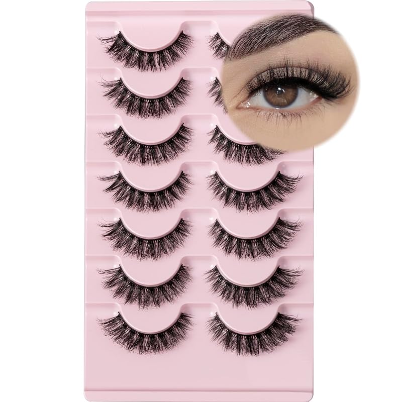 Cílios postiços em tiras FARRED, estilo wispy e cat eye, comprimento médio, 7 pares