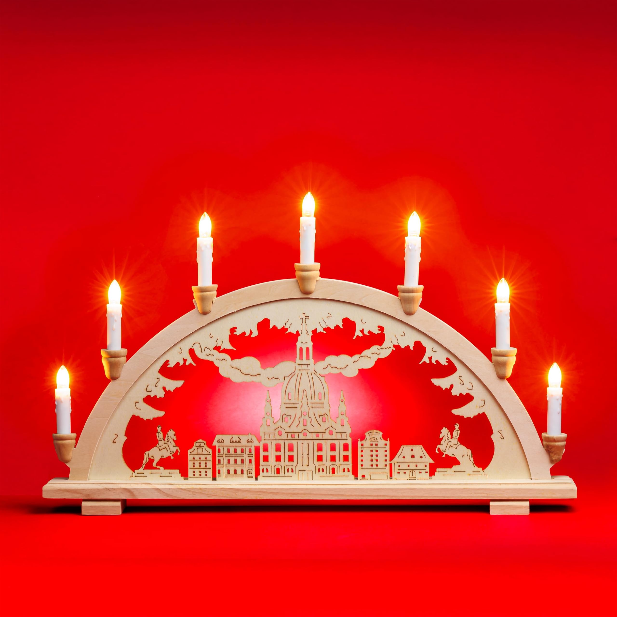 SIKORA LB20-7 klassicher Holz Schwibbogen beleuchteter Lichterbogen Motiv Dresdener Frauenkirche Deko Weihnachten Breite ca. 57 cm