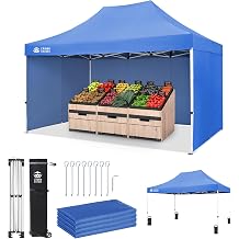 CROWN SHADES 10x15 Commercial Instant Canopy Pop Up Tent with 4 Sidewalls, 400D Fabric, Blue