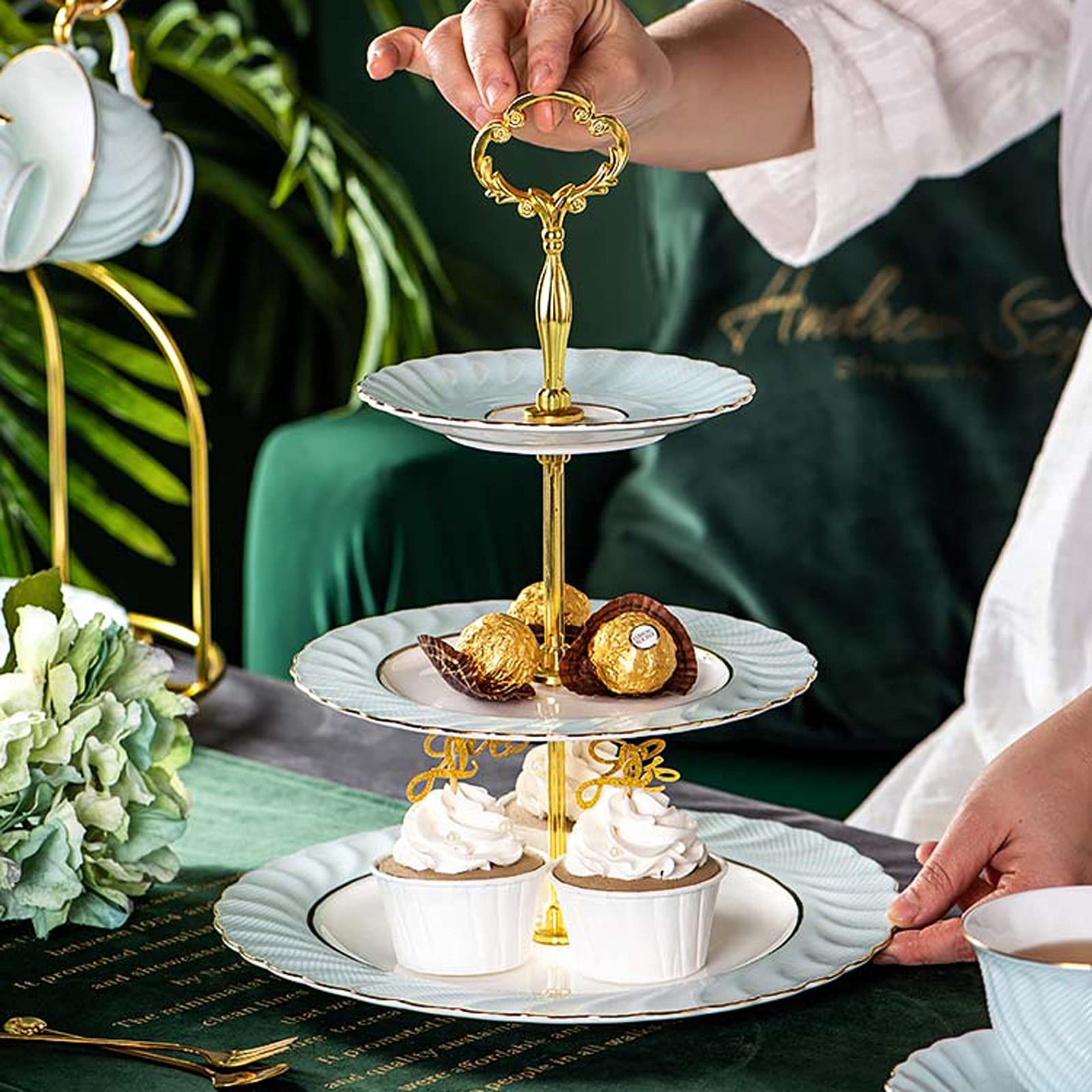 alzatina per torte, Tavolo da dessert staccabile in ceramica a 3 strati Tazza tè
