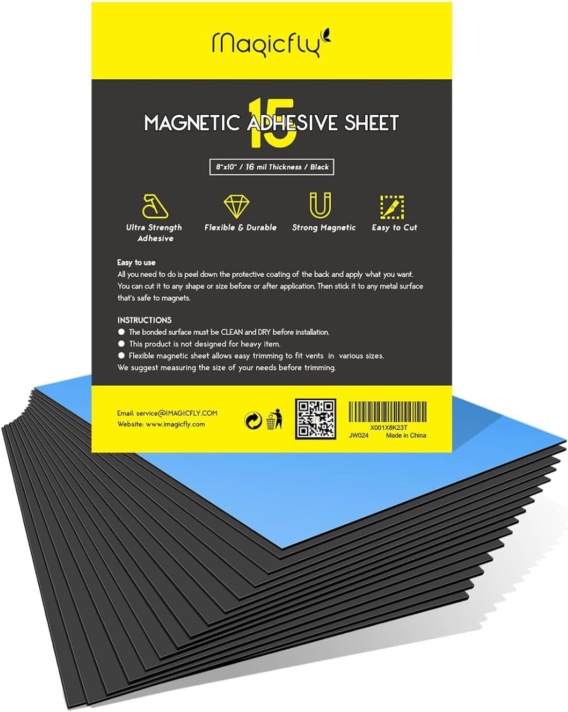 Magnet Sheets with Adhesive 8" x 10", Magicfly Pack of 15 Flexible Sticky Magnet Sheet Crafts Photos and More, Easy Peel and Stick