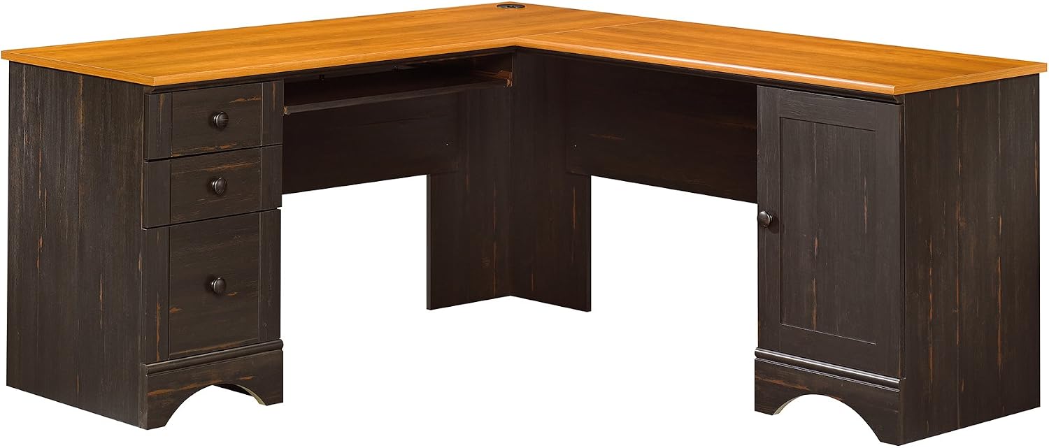 Sauder Harbor View Corner Computer Desk, Antiqued Paint finish