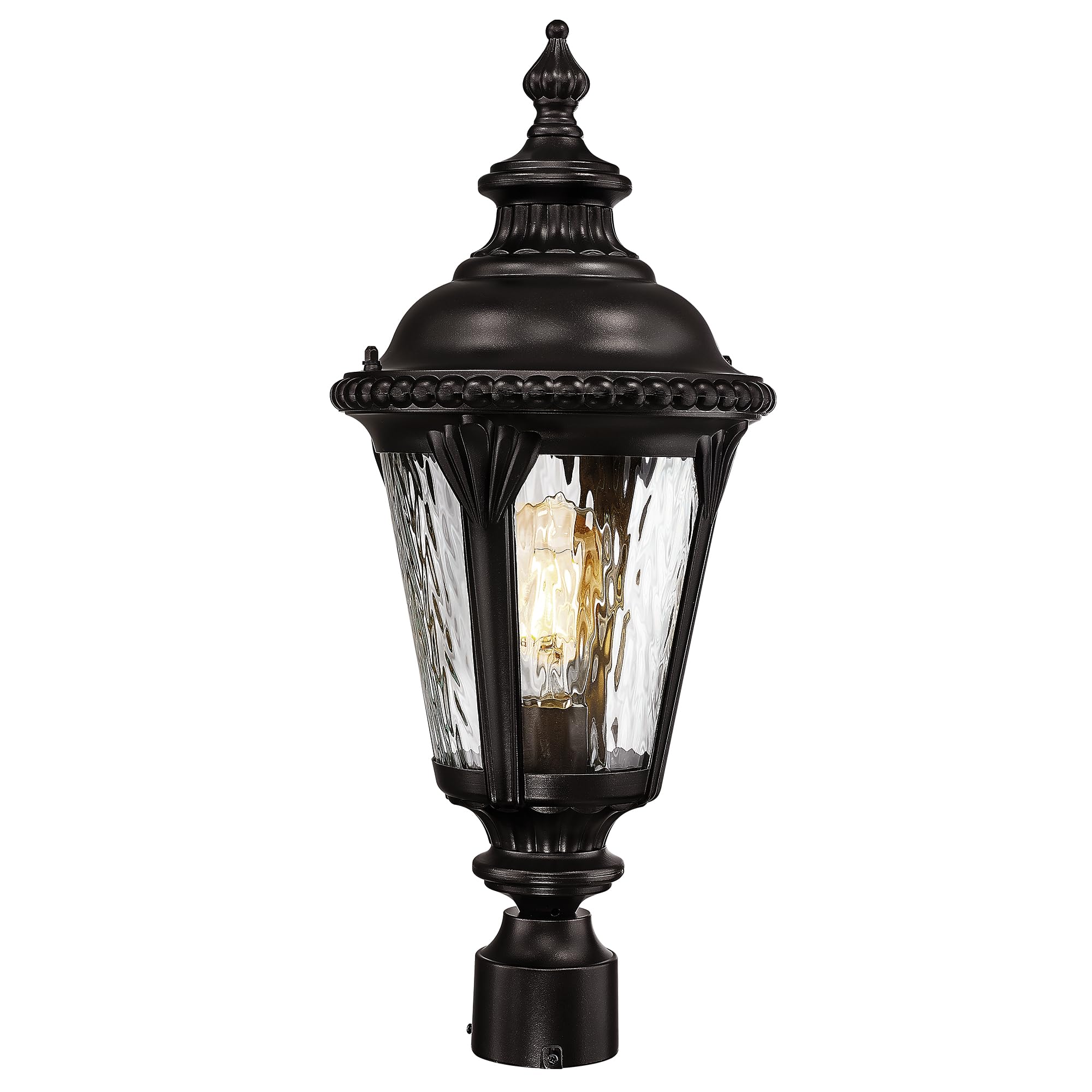 Emliviar 22.4 Inch Modern Exterior Post Lantern with Water Ripple Glass, Oil Rubbed Bronze Lamp Post Outdoor Lighting, E26 Base 60W Max, XE265P-M ORB-SW