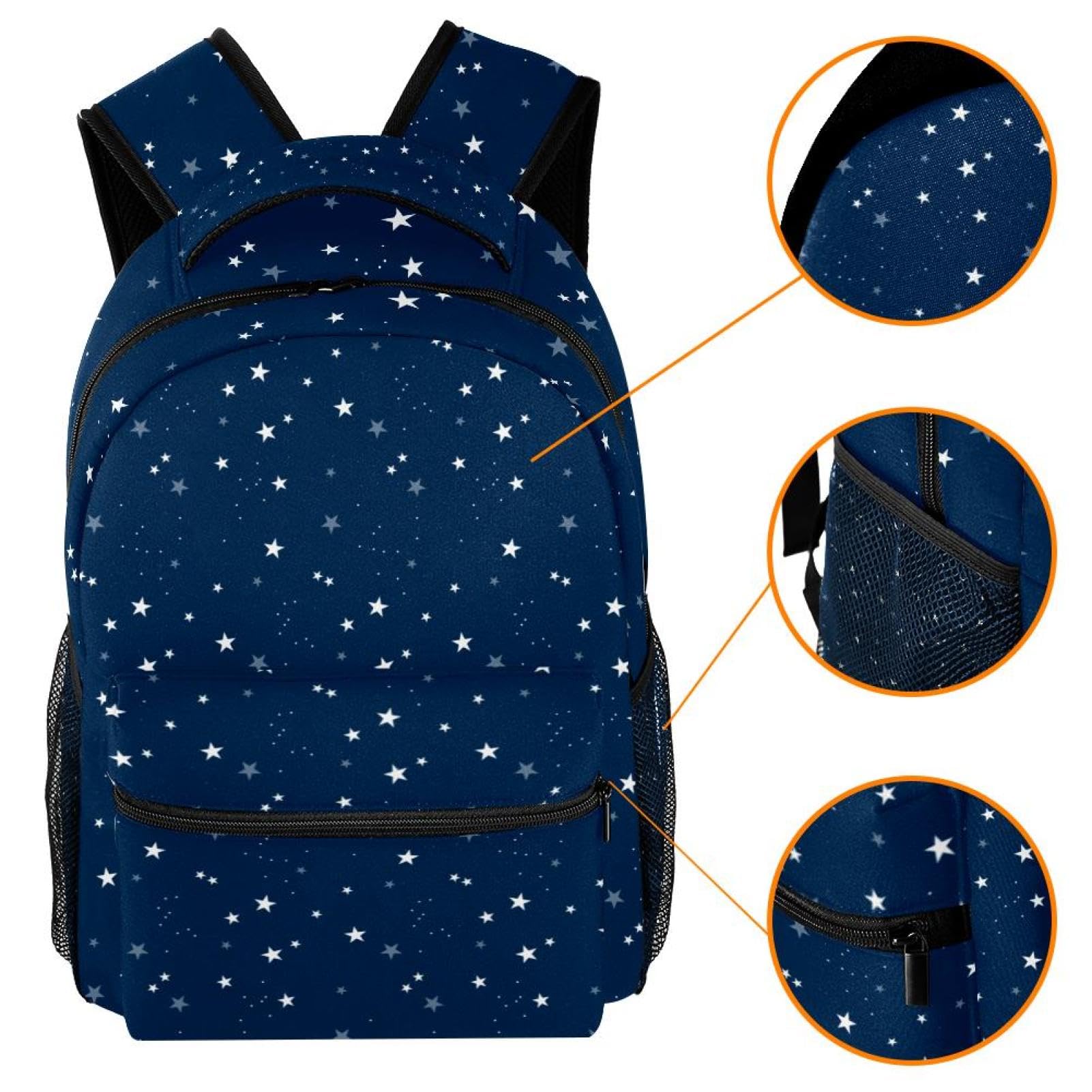 Zaino scolastico per uomini e donne, borsa da viaggio per computer portatile blu scuro con stelle, zaino leggero per università, zaino casual per libri