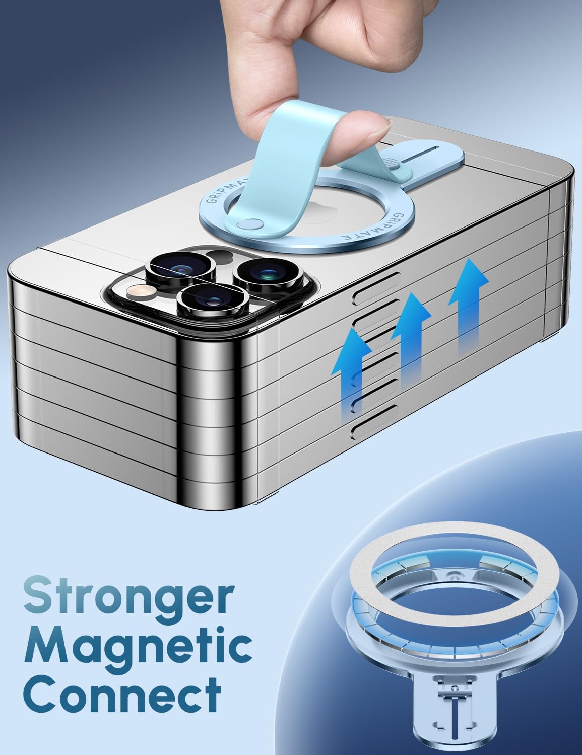 for Magsafe Phone Grip for iPhone - Magnetic Phone Ring Holder Detachable for iPhone 17 - Comfortable Finger Phone Loop Grip for Apple 16/15/14/13/12,Blue