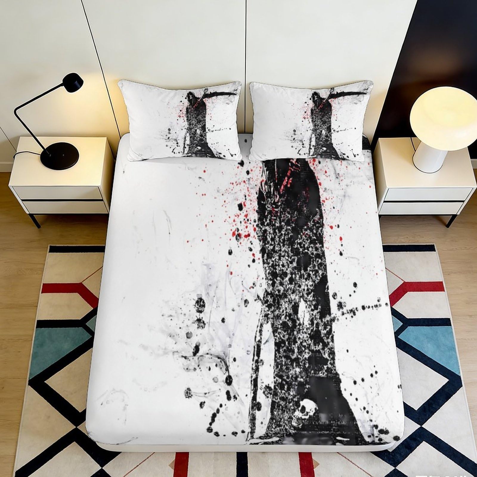 3D Printed Abstract Ink Black Fitted Sheet Microfiber Bedroom Decor Artistic Mattress Cover for Home Guest Room 90x200x25cm