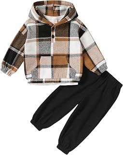 YOUNGER TREE Toddler Baby Boy Clothes Plaid Long Sleeve Hoodie+T-Shirt+Overalls Clothing Pants Set Fall Winter Outfit