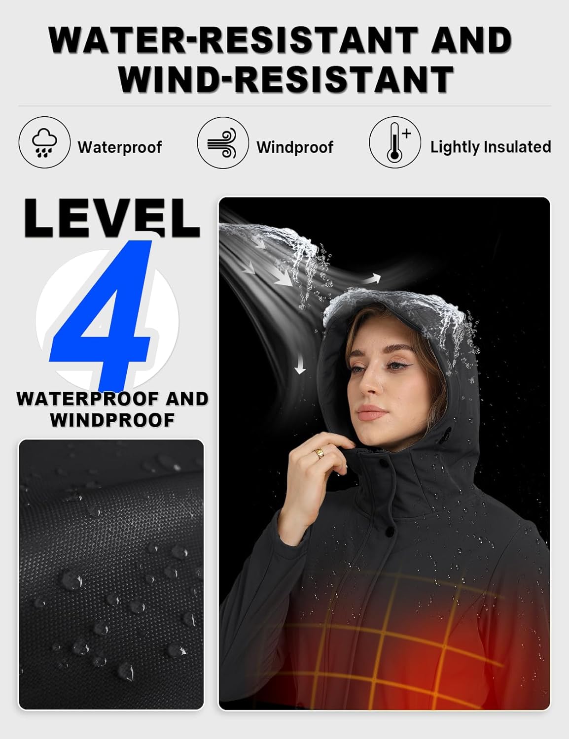 GEMYSE Women's Waterproof Softshell Long Jacket with Hood Windproof Rain Coat Lightweight Windbreaker - Image 4