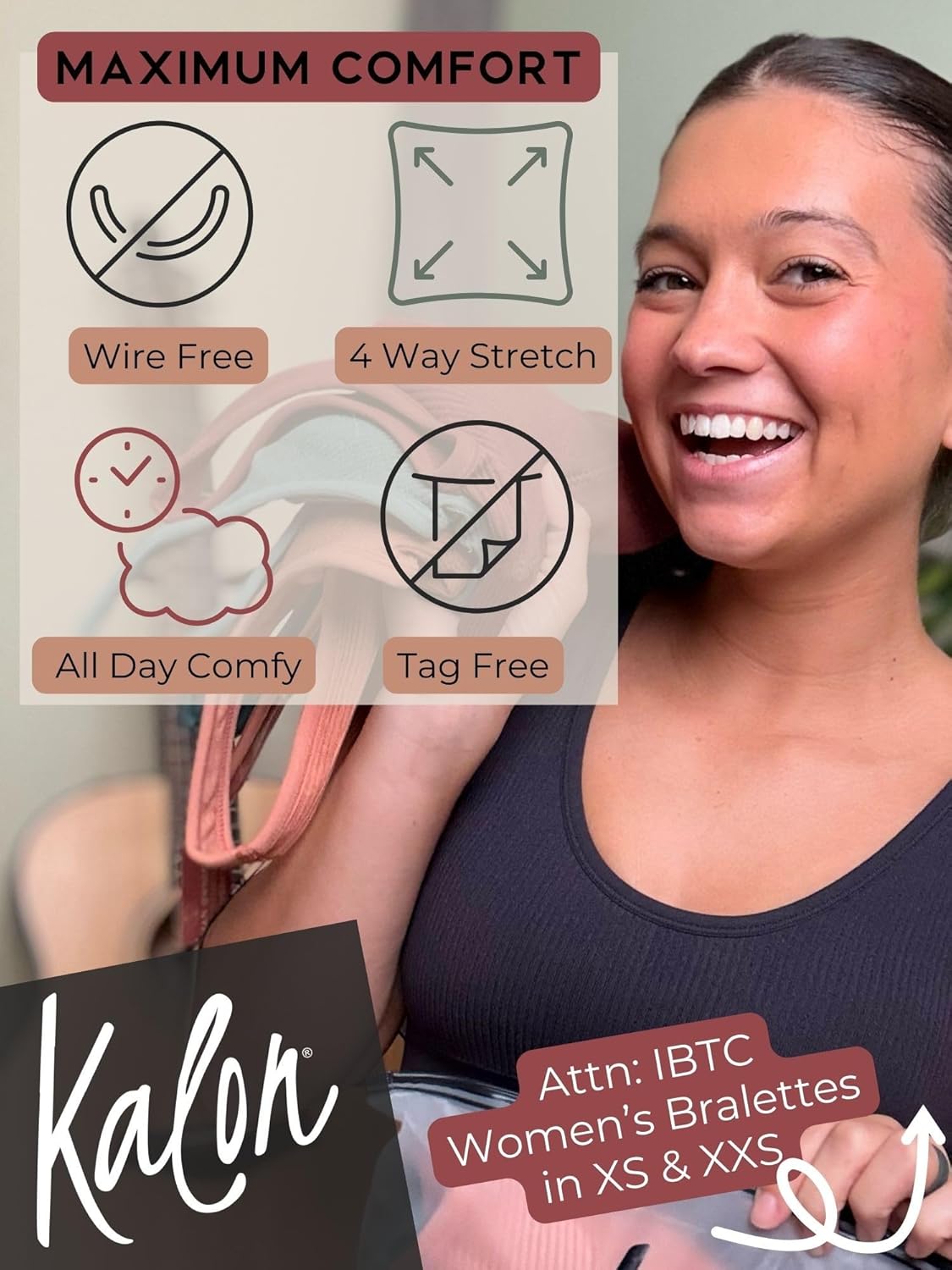 Kalon Women's 4 Pack Ribbed Bralette Crop Top Comfort Sports Bra - Image 5