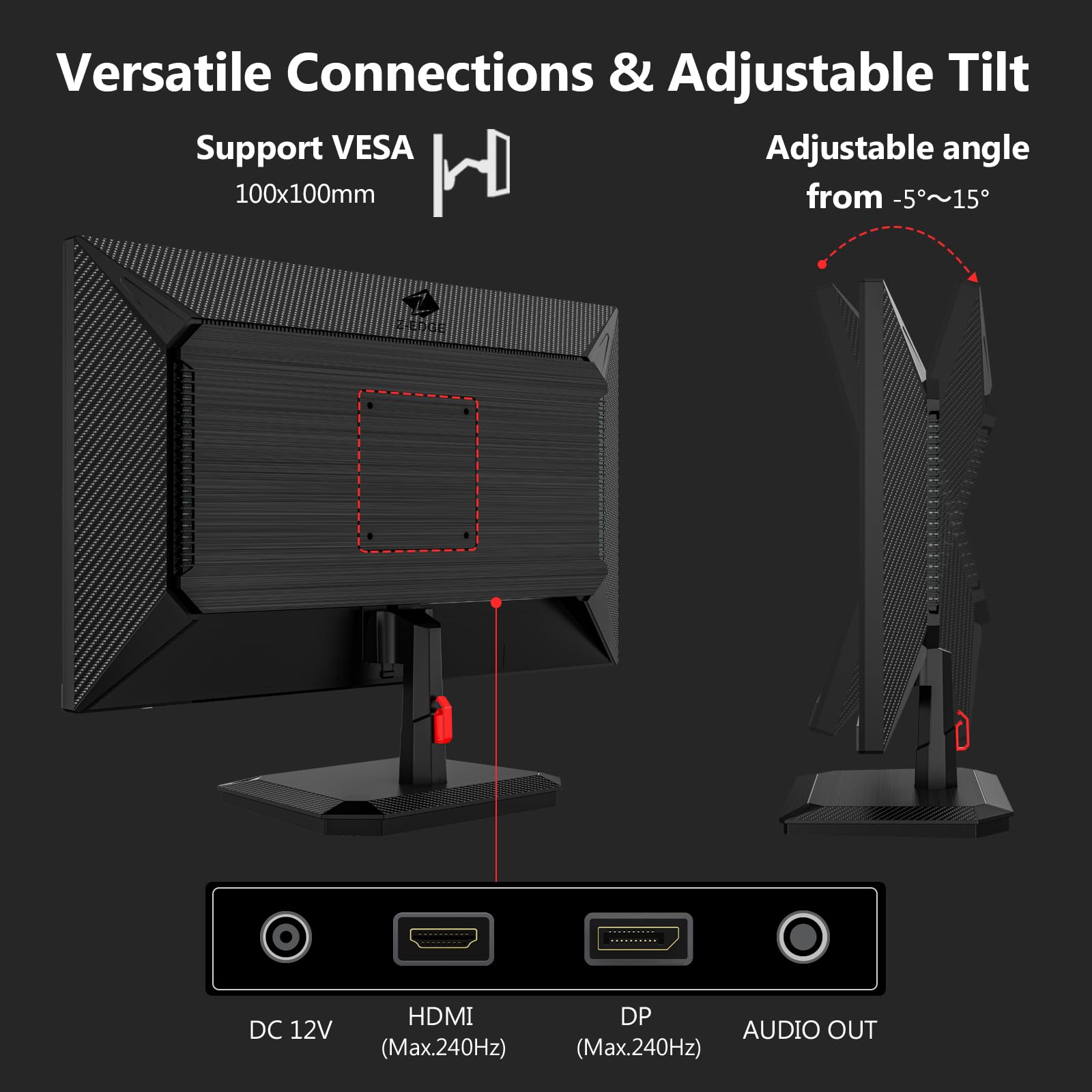 Z-Edge Monitor Gaming 24,5 pollici, Schermo PC 240 Hz, Pannell IPS, MPRT da 1 ms, Monitor LED Full HD, Luminosità di 350 cd/m², FreeSync, HDR10, HDMI e DP, VESA Compatibile