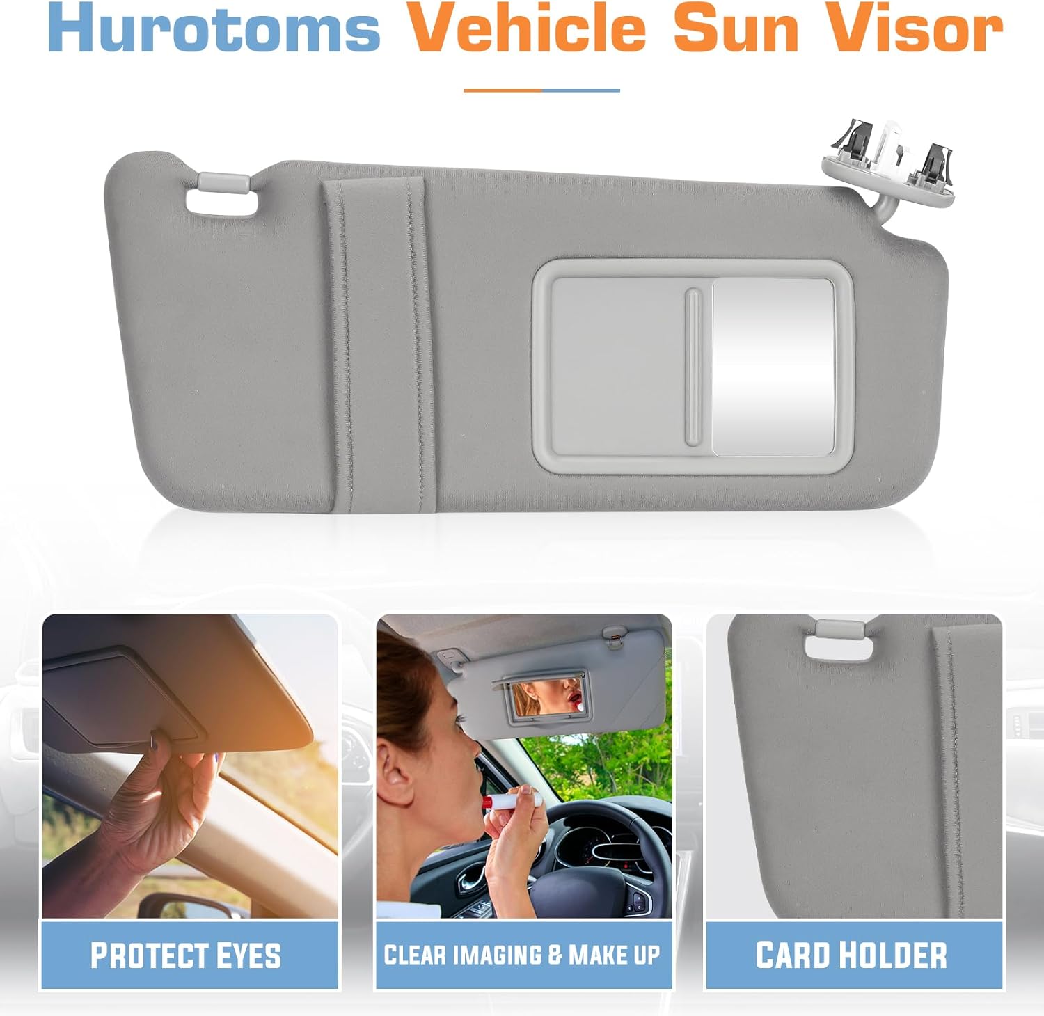 Right Passenger Side Sun Visor with Sunroof and Light for Toyota Camry 2007 2008 2009 2010 2011, Replacement 74310-06770-B0, Gray