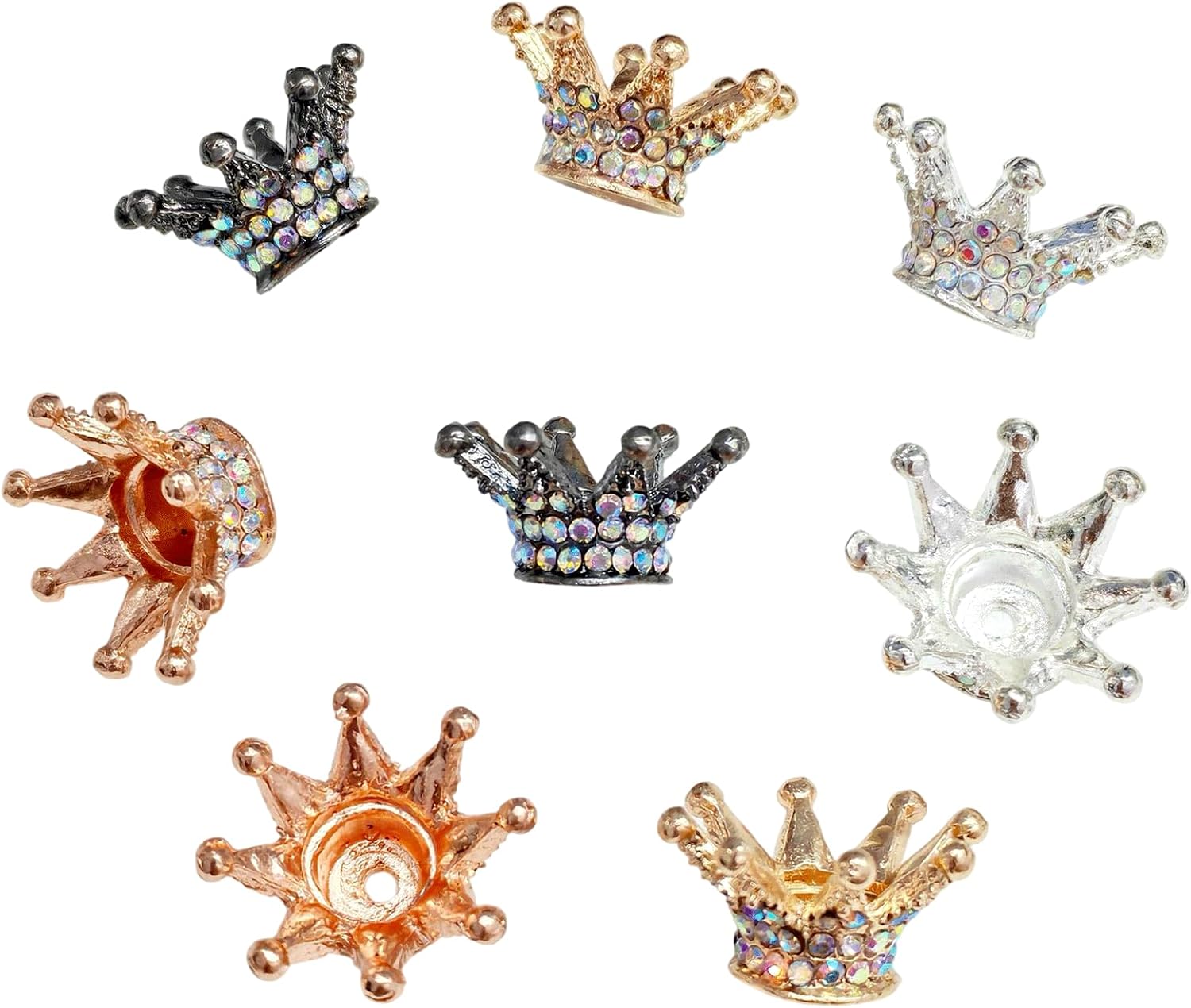 8PCS Rhinestone Crown Focal Beads for Pens, Bling Glitter Crown Focal Beads for Keychain Making, Creative Crystal Loose Bead Bulk for Beaded Pens Handicrafts Jewelry Necklace Bracelet Lanyard Making