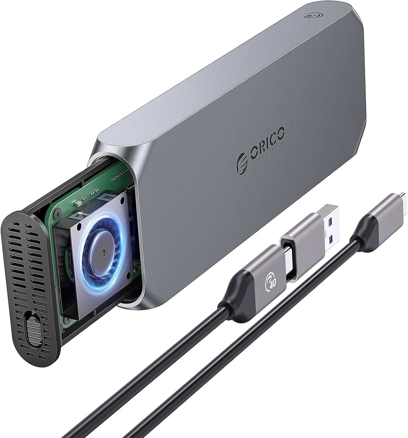 ORICO 40Gbps M.2 NVMe SSD Enclosure with Cooling Fan, Supports up to 8TB, Thunderbolt 3/4 and USB4 Compatible, Backward Compatible with USB 3.2/3.1, M-Key SSD 2280/2260/2242/2230 - COM2-T3