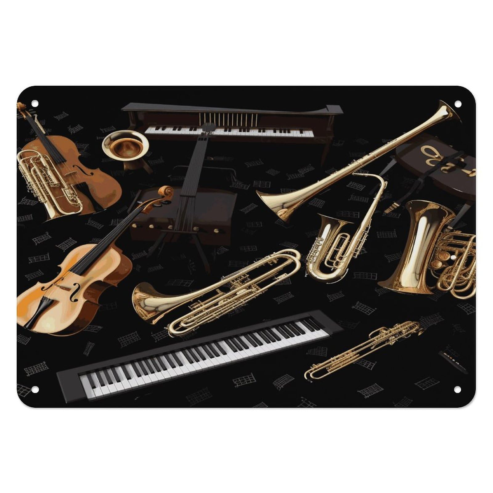 Fekiloot Style Musical Instruments Wall Decor Iron Painting Metal Sign