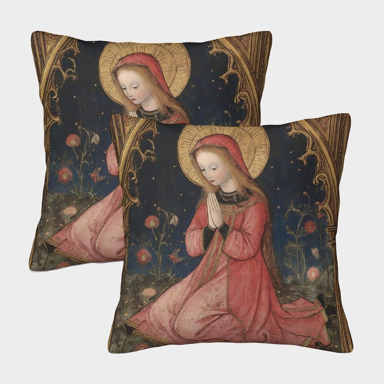 kaiyun 2 Pack 40x40cm Pillow Cases,Woman Praying,Medieval Art Decorative 3D Printed Cushion Cover,sofa Bed Decorative Cushions