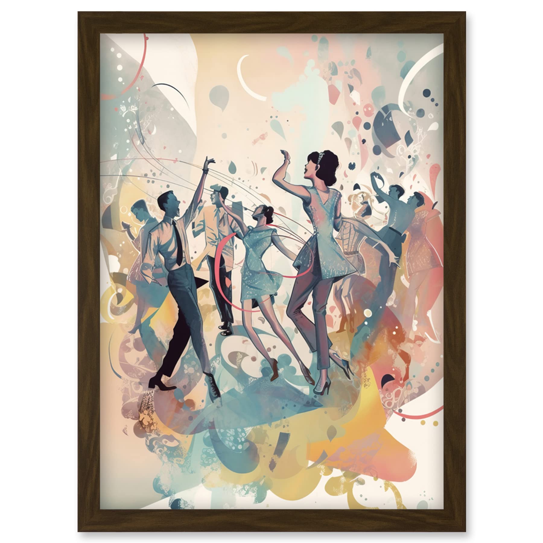 Artery8 People Dancing to Music on the Dancefloor Modern Soft Pastel Watercolour Painting Artwork Framed Wall Art Print A4