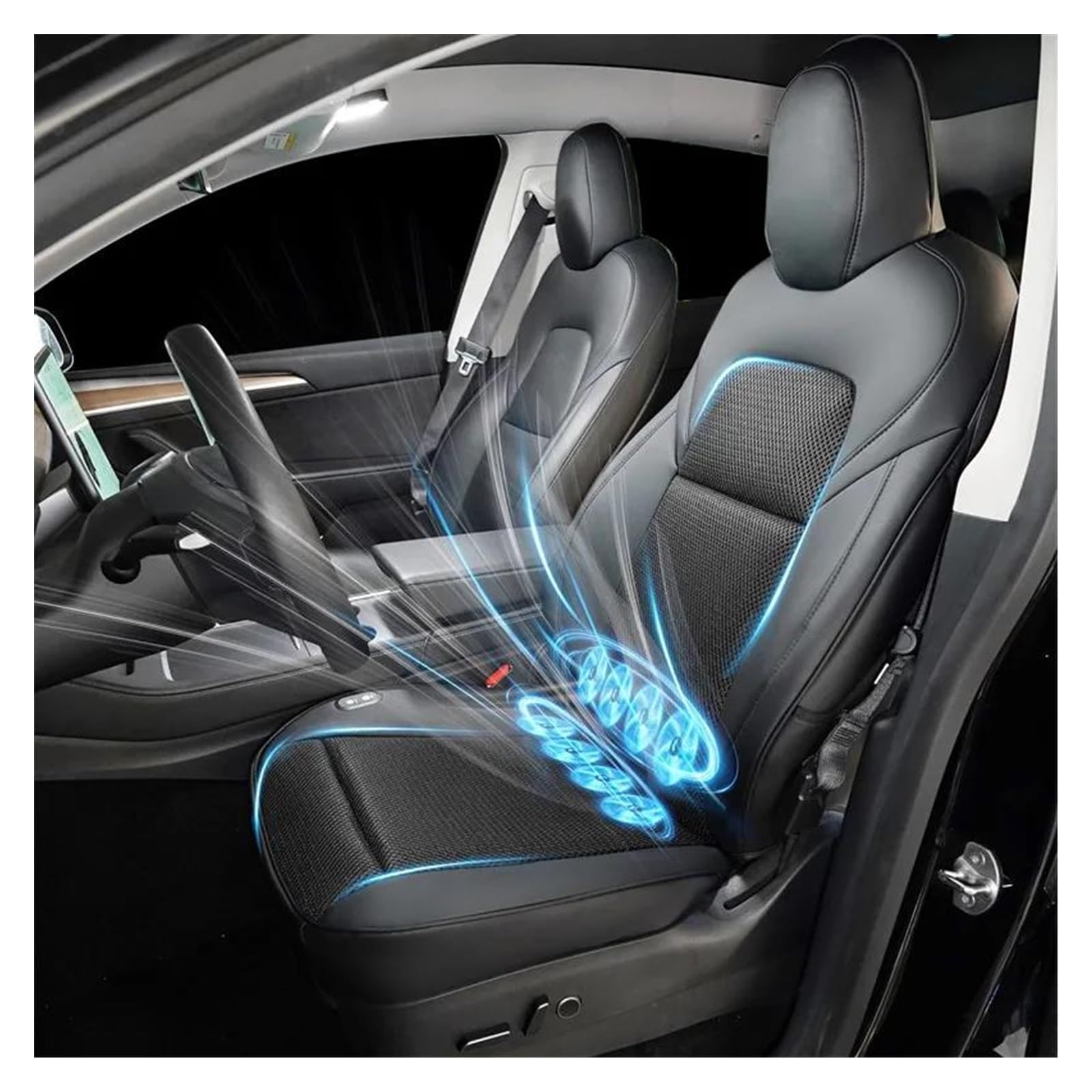 Funda Coche Asientos Para Tesla Para Modelo 3 Y Funda De Asientos Transpirable Con Ventilador Cojín De Asiento De Seda De Hielo Accesorios De Coche Protectores De Asiento(Black)