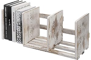 MyGift Rustic Expandable Whitewashed Wood Desktop Cookbook Storage
