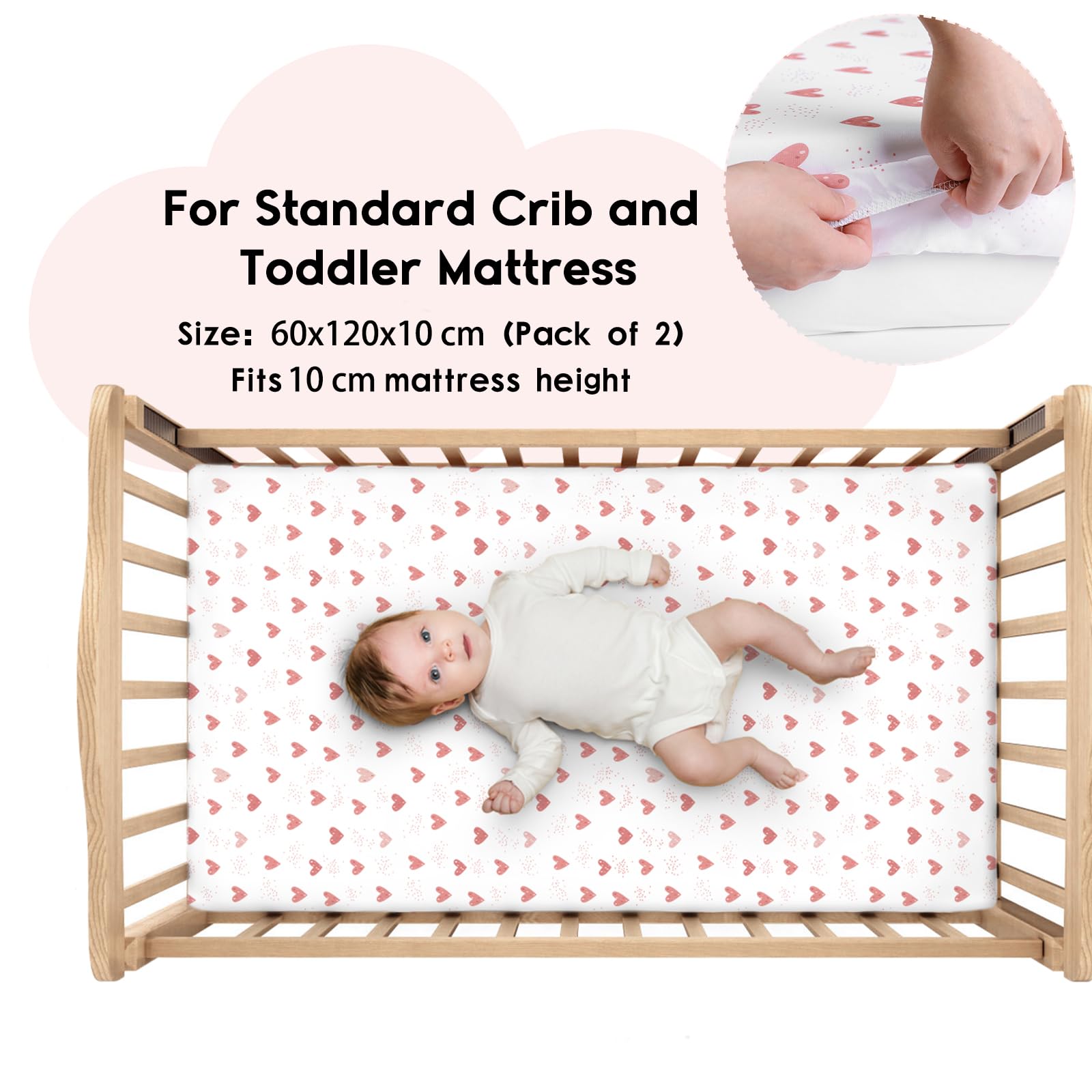 Yoofoss 2-pk Baby Spannbettlaken Spannbetttücher 60x120cm (Rosa+Liebe) – Ansicht 2