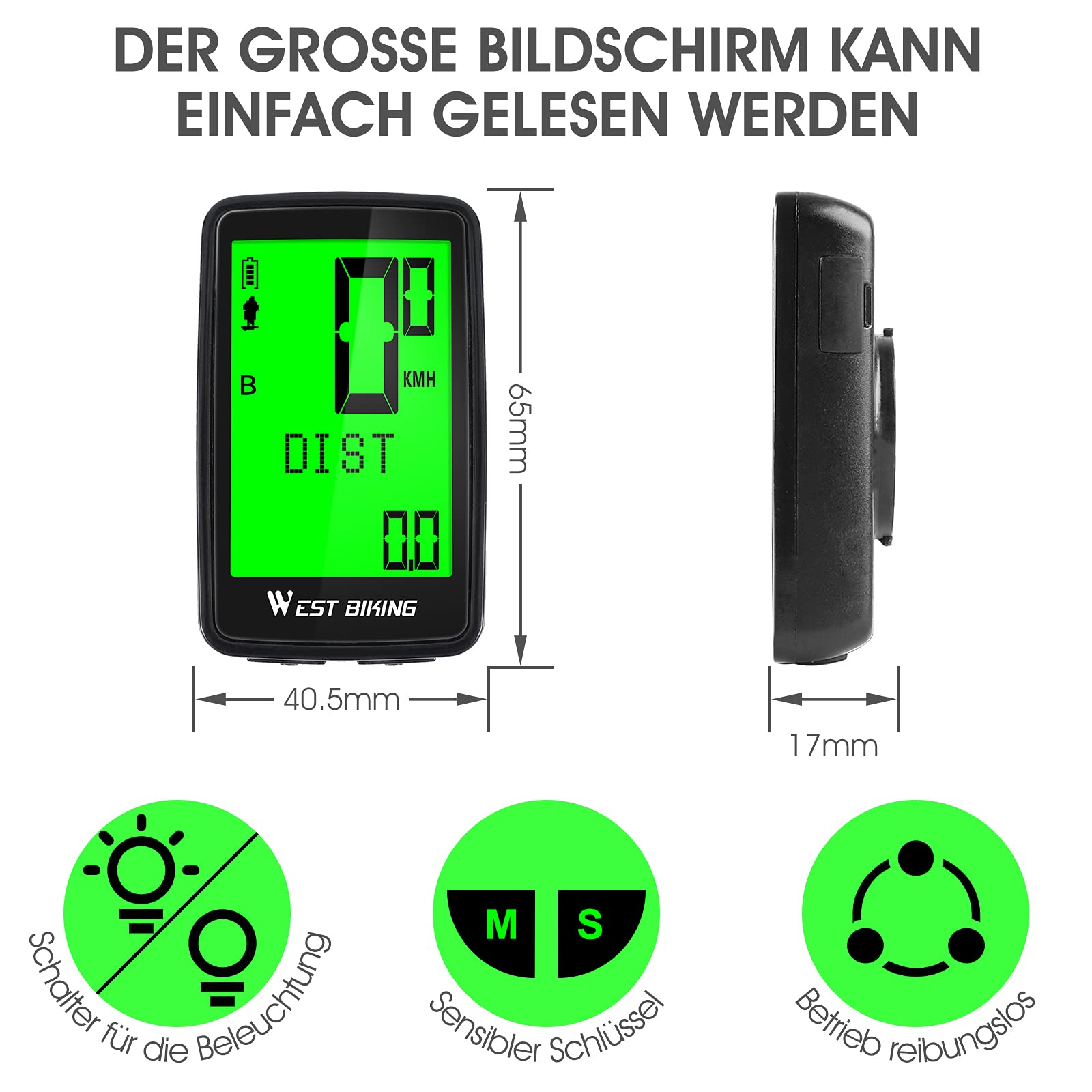 Cuenta Kilometros Bici Inalambrico,USB Carga Velocimetro Bicicleta,Cuentakilómetros Bicicleta Con Soporte para 5 Idiomas,Ciclocomputador Con Pantalla LCD,IPX7 Resistencia al Agua,Activación Automática
