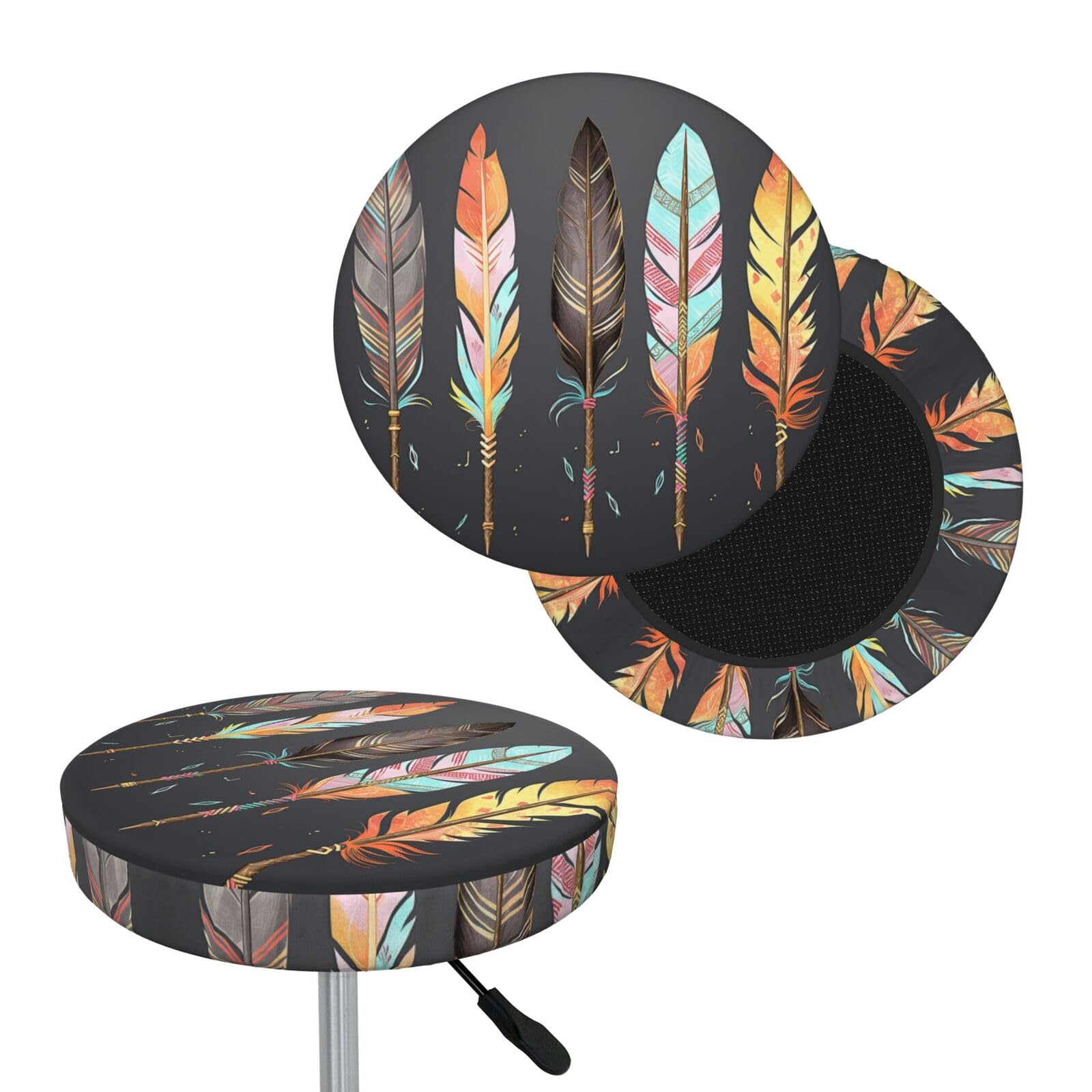 NONHAI Feather Arrows Bar Stool Cover Round Elastic Stool Cushion Covers Dustproof Bar Chair Cover Washable Stool Cushion Slipcover Stretch Stool Seat Covers for 12-14 Inch Chair